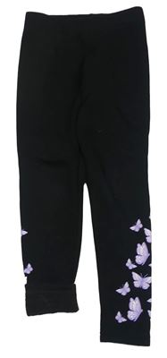Černé zateplené legíny s lila motýlky Primark