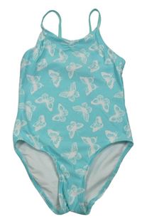 Světlemodro-bílé jednodílné plavky s motýlky H&M