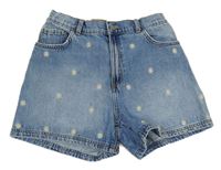 Modré riflové kraťasy s výšivkami květů Denim Co.