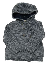 Tmavomodro-bílý melírovaný lehký propínací svetr s kapucí Lupilu