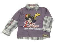 Fialové tričko s pirátem a všitou košilí 