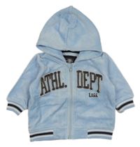 Světlemodrá sametová propínací mikina s nápisem a kapucí H&M