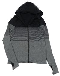 Černo-šedá pruhovaná sportovní propínací mikina s kapucí 