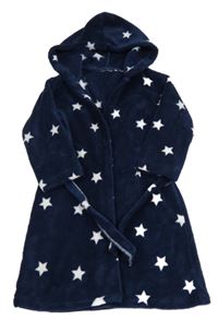 Tmavomodrý chlupatý župan s hvězdami a kapucí 