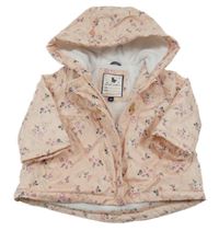 Světlerůžová šusťáková jarní květovaná bunda s kapucí C&A