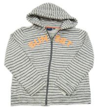 Šedo-tmavomodrá pruhovaná propínací mikina s nápisem a kapucí Tom Tailor