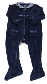 Tmavomodrý sametový overal s límečkem Next