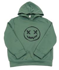 Zelená mikina se smajlíkem a kapucí 