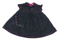 Tmavomodré riflové podšité šaty s výšivkou 