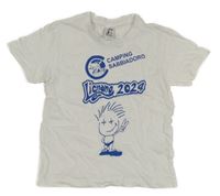 Bílé tričko s modrými nápisy 