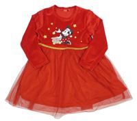 Červené sametové/tylové šaty s Minnie Disney