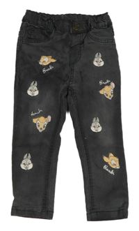 Tmavošedé skinny rifle s Bambim Disney