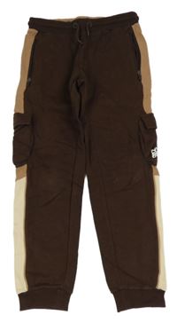 Hnědé tepláky s béžovým pruhem a kapsami C&A