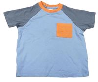 Světlemodro-modrošedé tričko s oranžovou kapsou zn. H&M