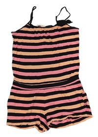Černo-růžovo-oranžový pruhovaný kraťasový overal H&M