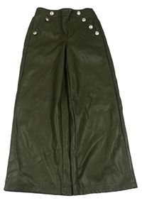 Khaki koženkové široké kalhoty s gombíky River Island