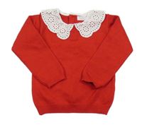 Červený svetr s límečkem s madeirou Primark