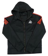 Černo-červená propínací mikina s výšivkou a kapucí 