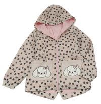 Béžovo-černá šusťáková lehce zateplená parka s tlapkami a pejsky a kapucí 