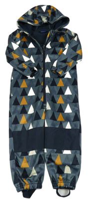 Šedo-tmavomodro-smetanovo-hořčicová vzorovaná softshellová kombinéza s kapucí Lupilu