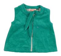 Zelená žebrovaná sametová propínací vesta s vázáním 