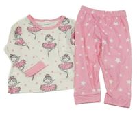 Bílo-růžové pyžamo s baletkami a hvězdami 