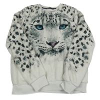 Bílo-šedá plyšová mikina s leopardem C&A