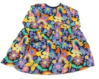 Tmavomodro-barevné květované šaty s duhami F&F