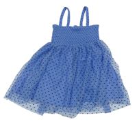 Světlemodro-tmavomodré tylové puntíkaté šaty 