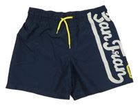 Tmavomodré plážové kraťasy s nápisem H&M