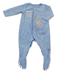 Světlemodrý sametový overal s lvíčkem a nápisy Mothercare