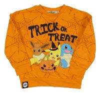 Oranžová mikina s nápisy a pokémony Primark
