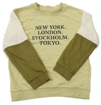 Zeleno-bílá mikina s nápisy H&M