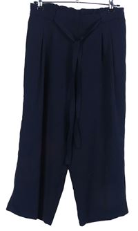 Dámské tmavomodré culottes kalhoty s páskem 