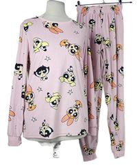 Dámské světlerůžové sametové pyžamo s potiskem Poweruff Girls Primark