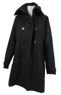Dámský černý vlněný kabát s límcem
