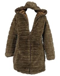 Dámský hnědý kožešinový/šusťákový zimní kabát s kapucí 