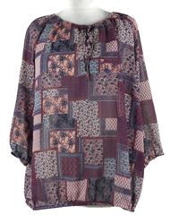 Dámská purpurovo-tmavomodrá vzorovaná šifonová halenka Janina 