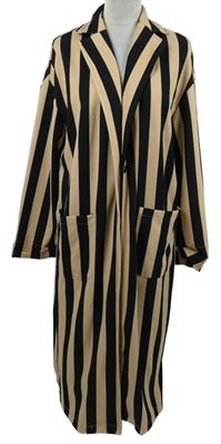 Dámský béžovo-černý pruhovaný sakový kabát New Look