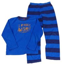 Modro-pruhované fleecové pyžamo s nápisem Rebel