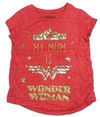 Červené tričko s nápisem a flitry- Wonder Woman Next