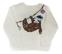 Bílá mikina s lenochodem z flitrů H&M