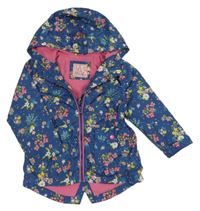 Modrá květinová šusťáková jarní bunda s kapucí zn. St. Bernard