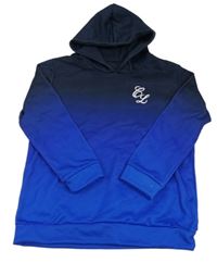 Tmavomodro-modrá mikina s písmeny a kapucí 