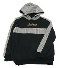 Černo-bílá mikina s nápisem a kapucí George