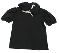 Černé tričko s mašlí a límečkem H&M