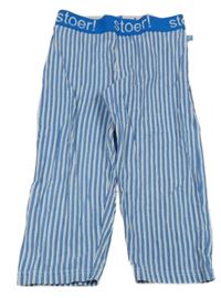 Modro-bílé pruhované pyžamové kalhoty s nápisem