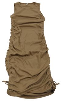 Hnědé žebrované bavlněné šaty Shein