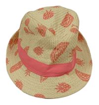 Béžový slaměný klobouk s růžovým ovocem
