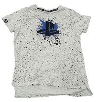 Bílo-černé vzorované tričko s logem - PlayStation